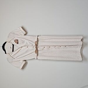 Vtg Missy H cream shirt dress, button front, belted, v-neck, S SLEEVE, sz 10